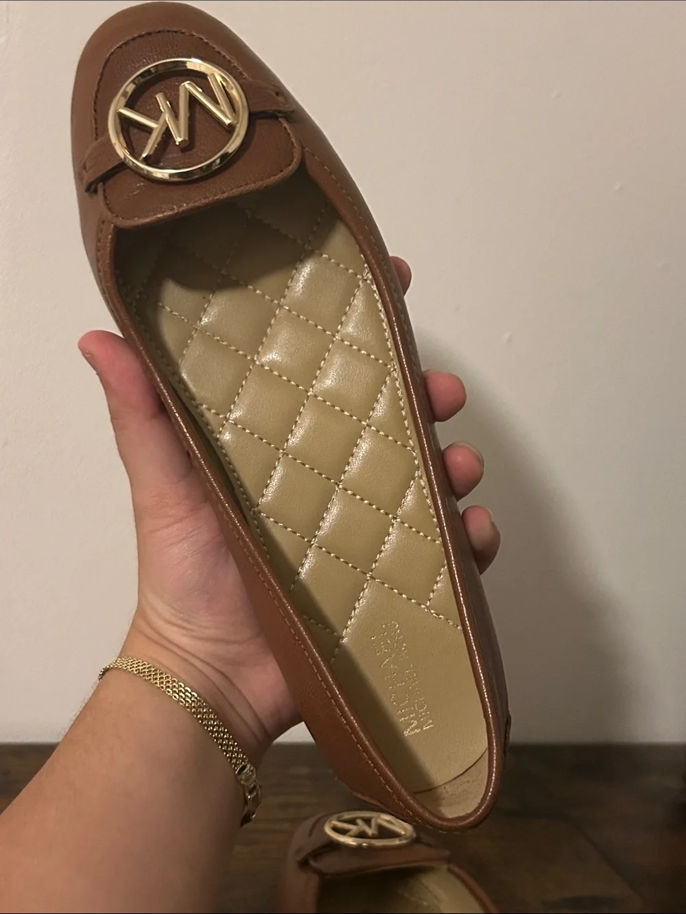 Michael Kors Tan Brown Leather MK Logo Loafers